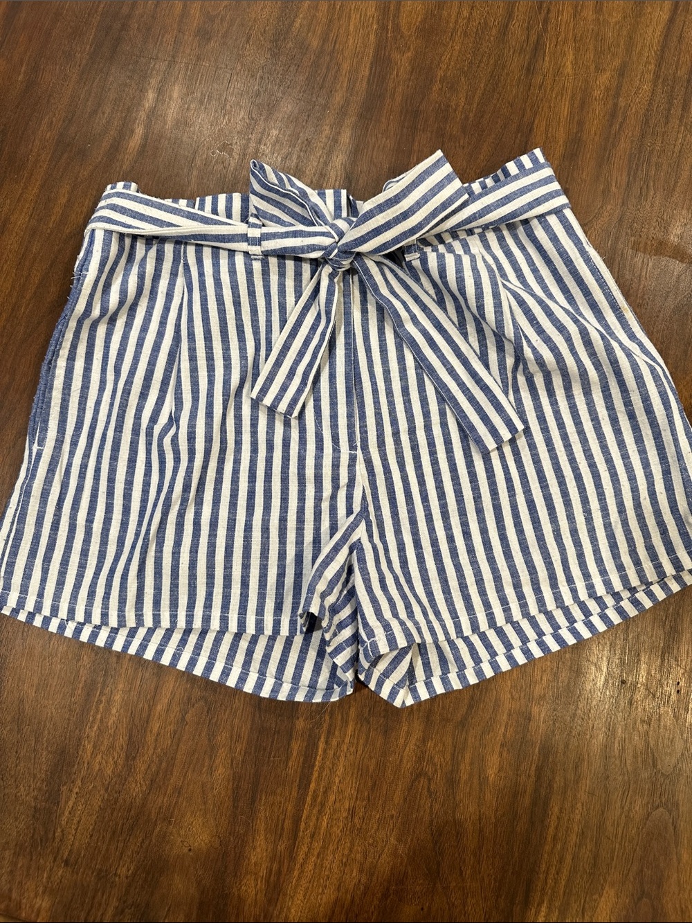 Love Tree Blue & White Striped High-Waist Tie-Front Shorts